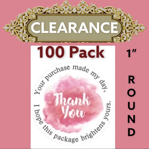 Other - CLEARANCE 100 Thank You Pink Cloud Stickers Pack